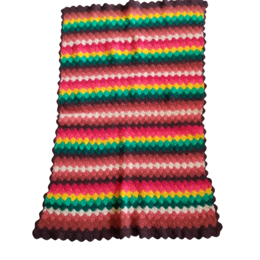 Vintage Boho Granny Handmade‎ Afghan Yarn Weave Crochet Rectangle Throw Blanket